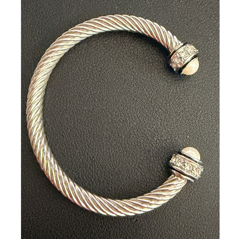 Twist Cuff Bracelet Silver Tone Rhinestone